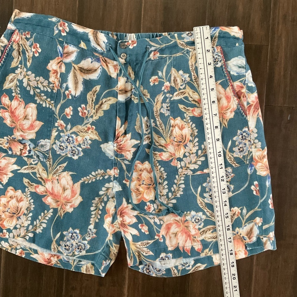 Johnny Was Teal Floral Drawstring Shorts - Picture 6 of 7